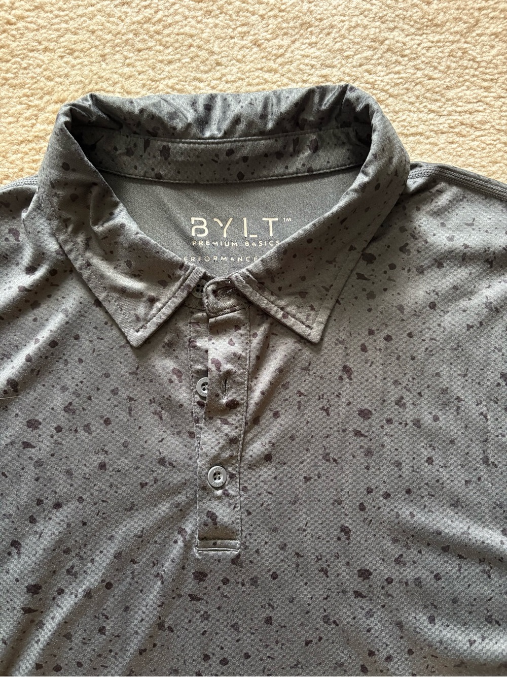 BYLT Basics Charcoal Heather Polo with Subtle Speckle - Picture 2 of 3